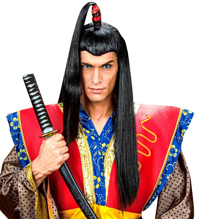 Lange Samurai-Perücke in dunkler Farbe für Fasnachtskostüm