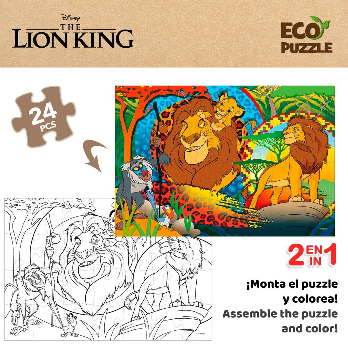 The Lion King Kinderpuzzle beidseitig mit 24 Teilen, 12 Stück – Verpackung
