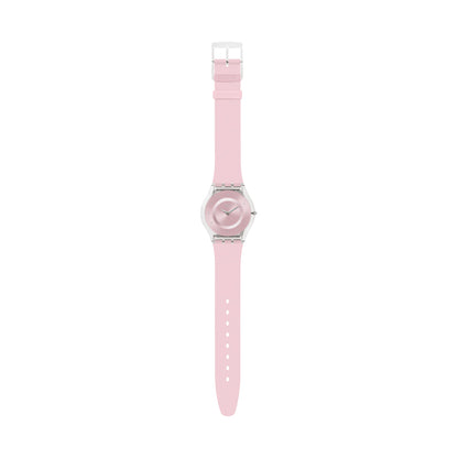 Swatch Pink Pastel SFE111 Armbanduhr in Pastellrosa – Detailansicht