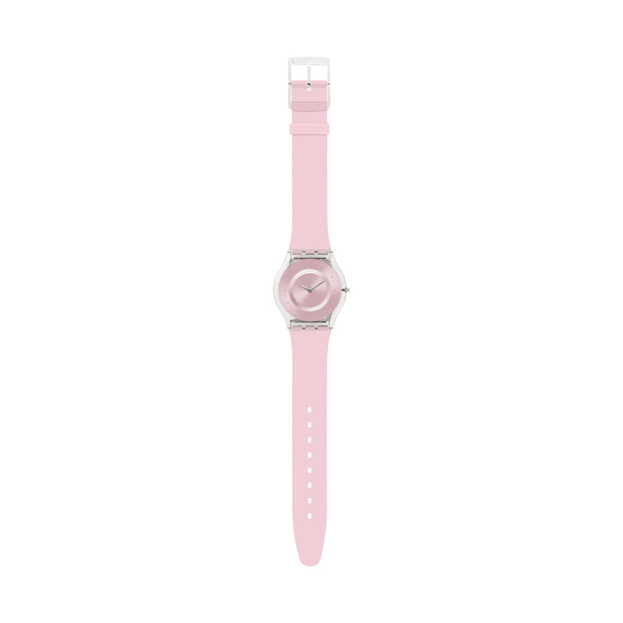 Swatch Pink Pastel SFE111 Armbanduhr in Pastellrosa – Detailansicht