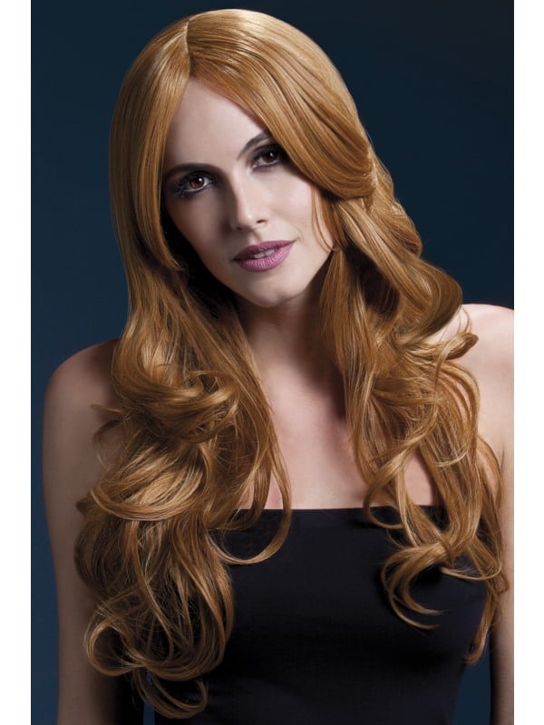 Smiffys Khloe 66cm Wellig Perücke Kupfer Braun mit Mittelscheitel