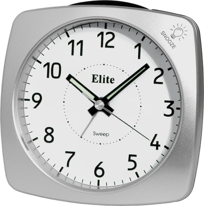 ELITE Silent-Wecker mit Licht und Snooze in Silber – Produktansicht