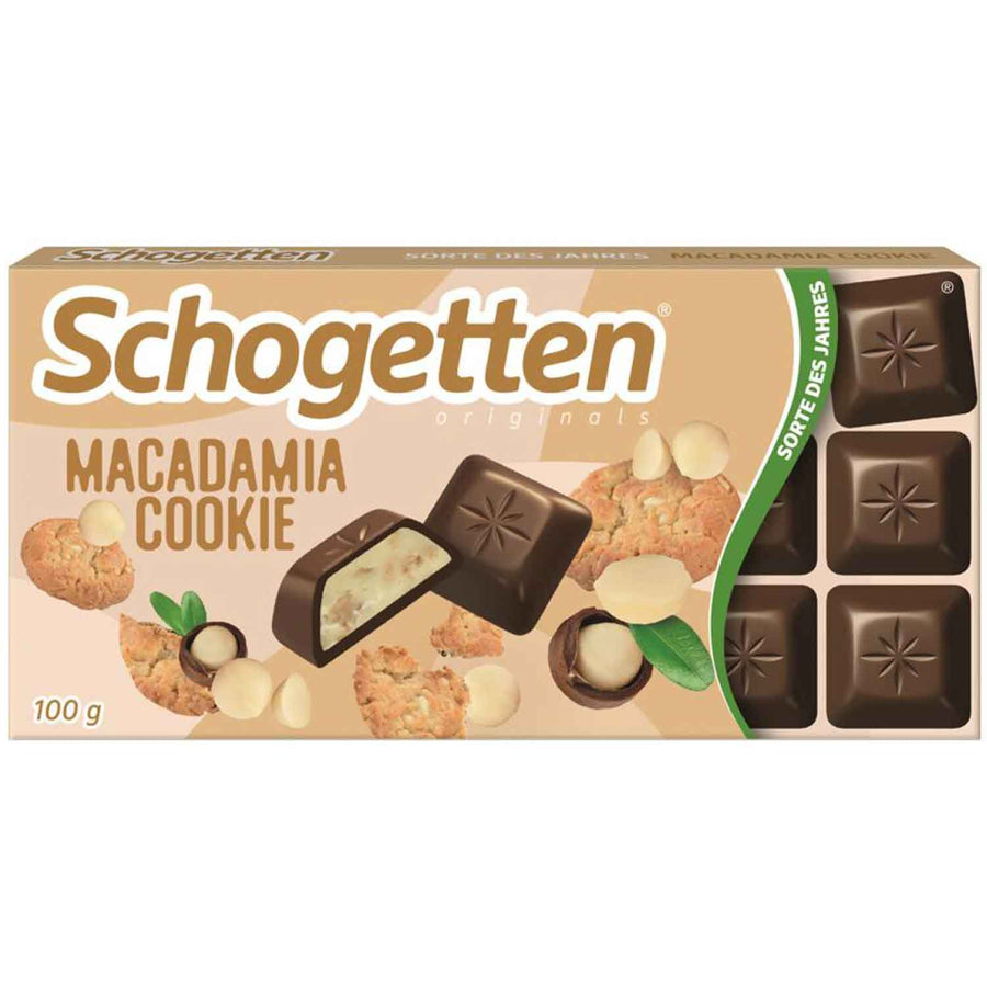 Schogetten Macadamia Cookie Schokolade 100 g mit Macadamia-Nüssen und Cookie-Stücken
