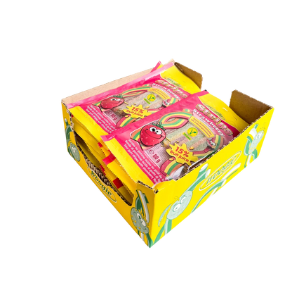 Woogie Sour Strawberry Strips 80 g saure Erdbeer-Fruchtgummistreifen – Detailansicht