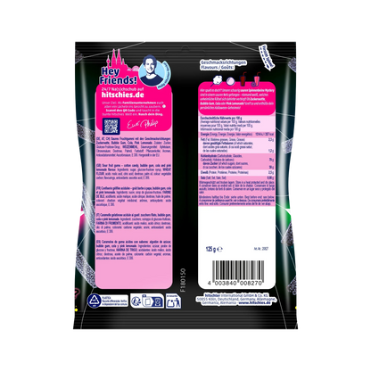 Hitschies Saure Spinnenbeine Mystery Edition 125 g, Vorderseite und Rückseite der Packung – Detailansicht