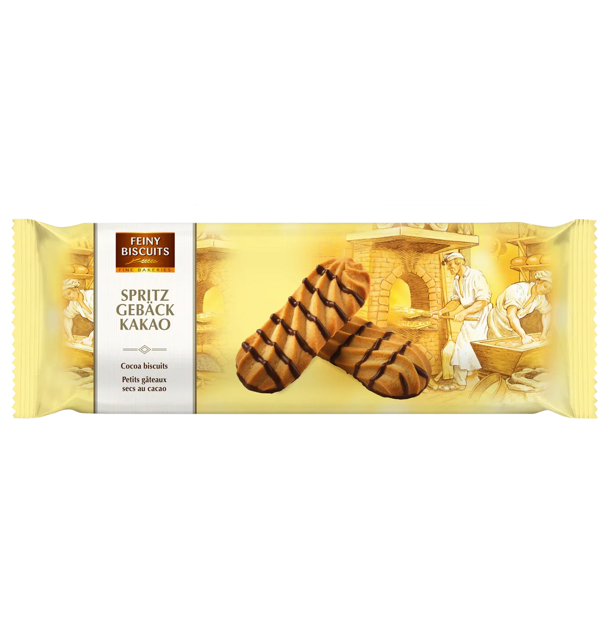 Feiny Biscuits Spritzgebäck Kakao 200 g – Knusprige Waffelrollen mit Vanillefüllung