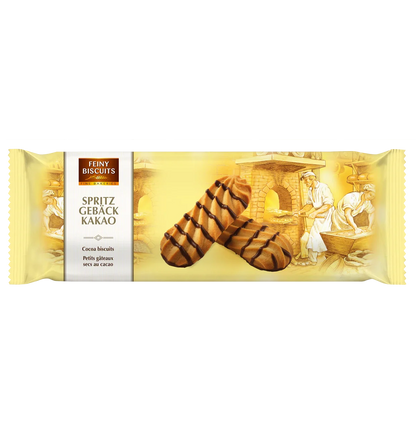 Feiny Biscuits Spritzgebäck Kakao 200 g – Knusprige Waffelrollen mit Vanillefüllung