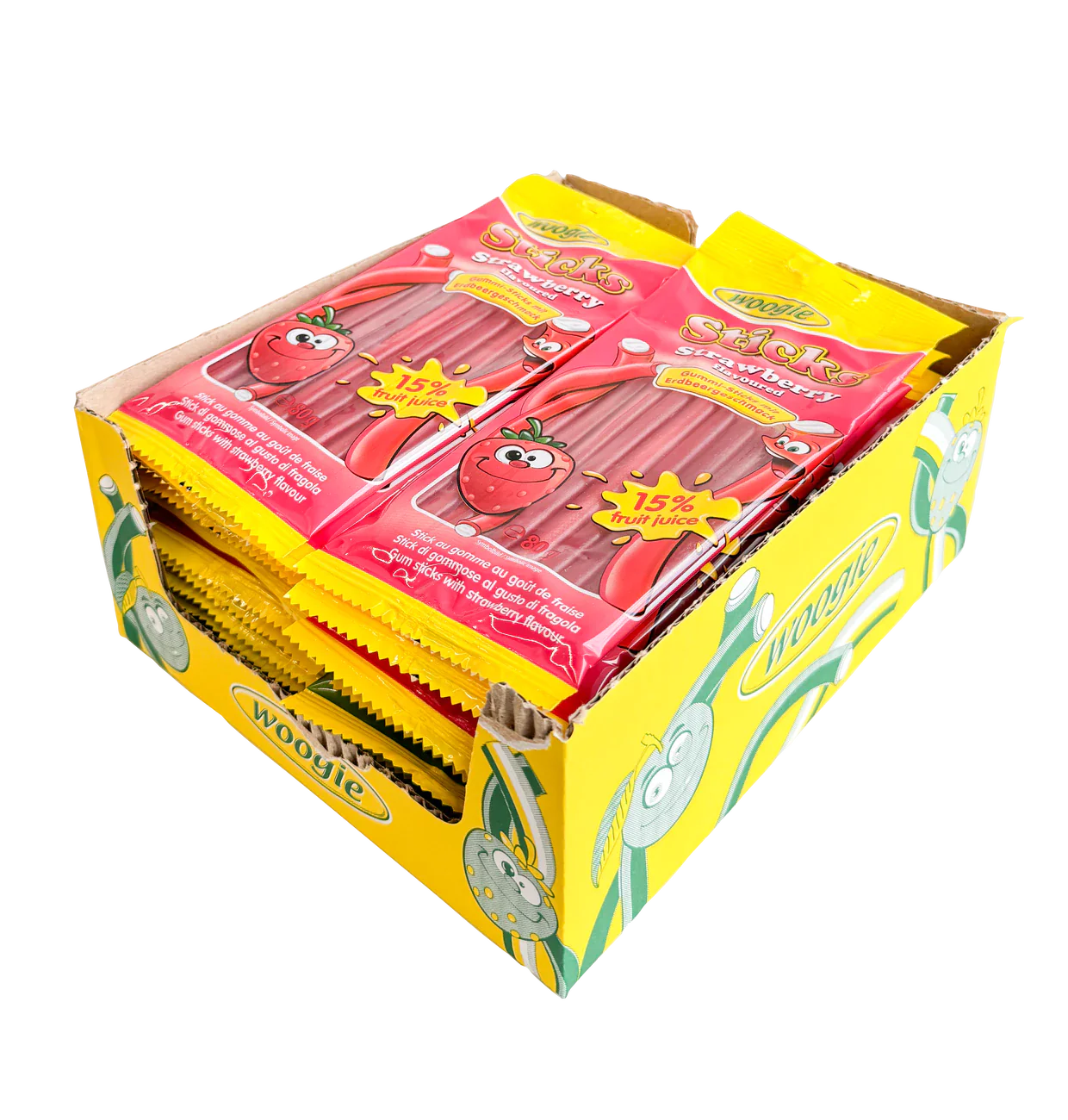 Woogie Strawberry Sticks mit Füllung 80g – Detailansicht