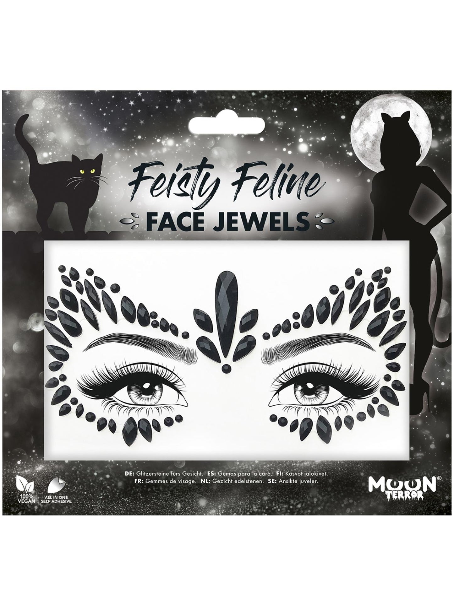 Smiffys Moon Terror Face Jewels, Feisty Feline CD für Unisex