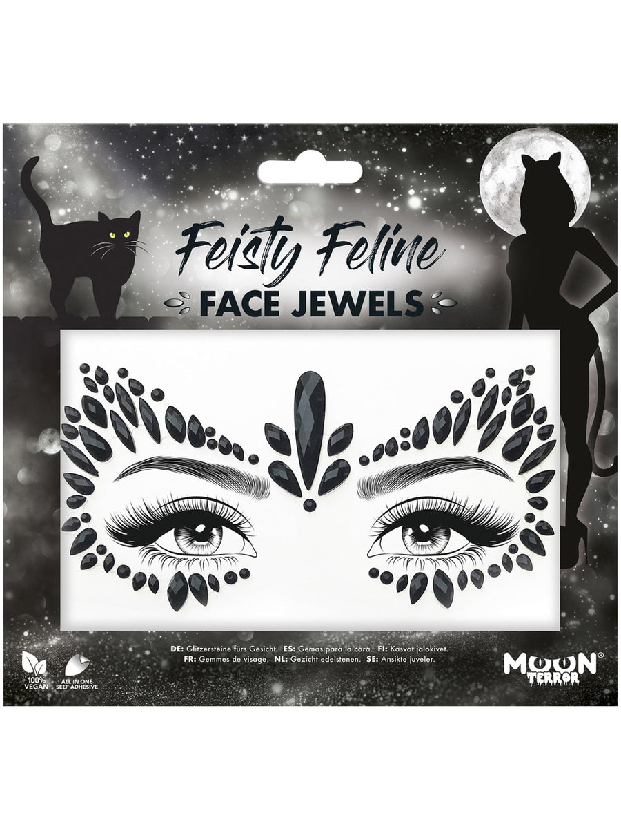 Smiffys Moon Terror Face Jewels Feisty Feline schwarze Gesichtsjuwelen