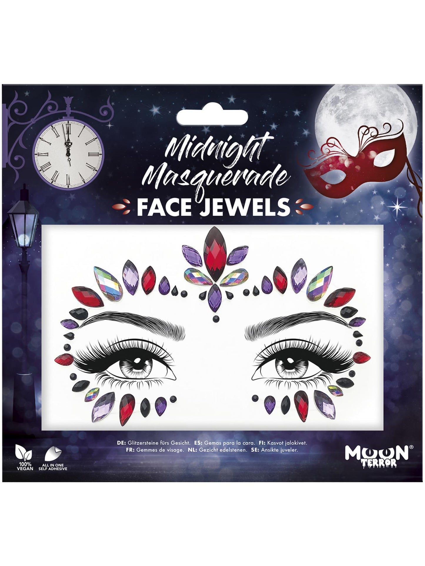 Smiffys Moon Terror Face Jewels, Midnight Masquerade CD für Unisex