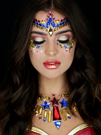 Wonder Woman Face Jewels glitzerndes Gesichtszubehör von Rubies – Detailansicht
