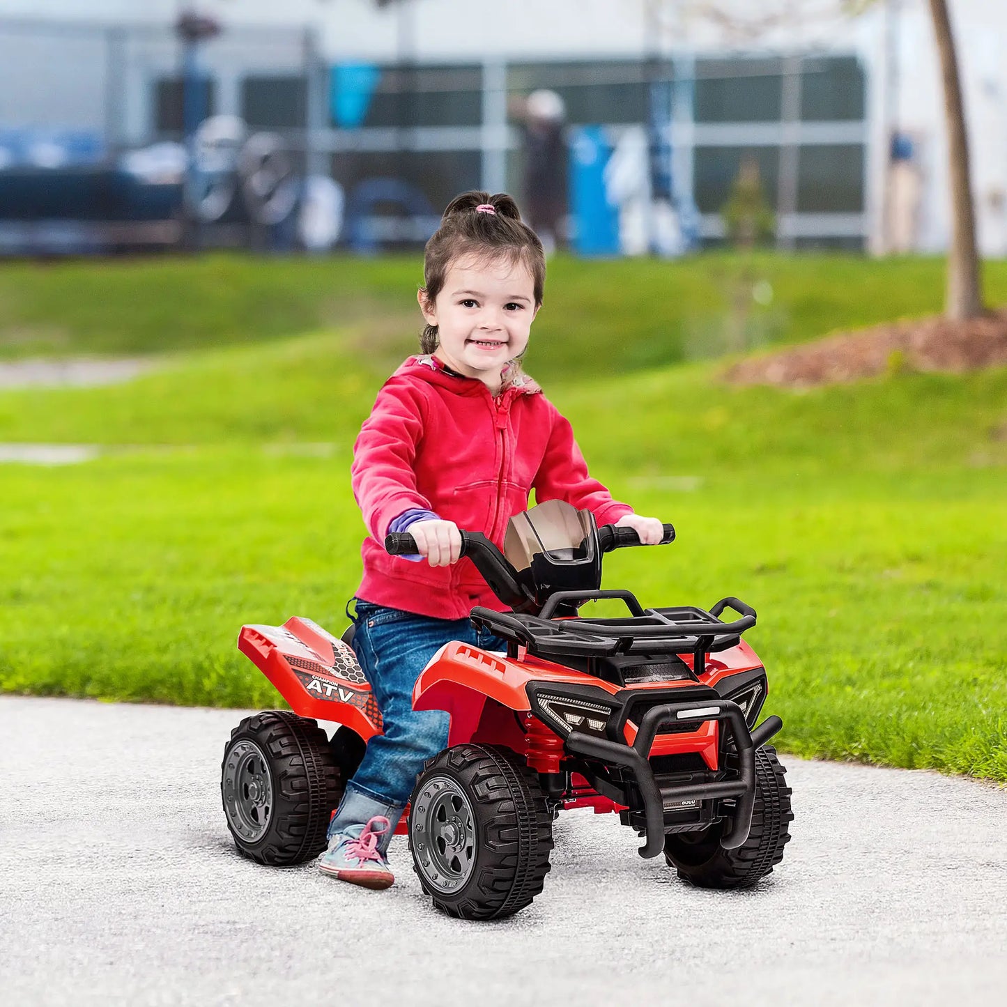 HOMCOM Elektro Kinderquad in Rot mit breiten Reifen und Musikfunktion für kleine Kinder.