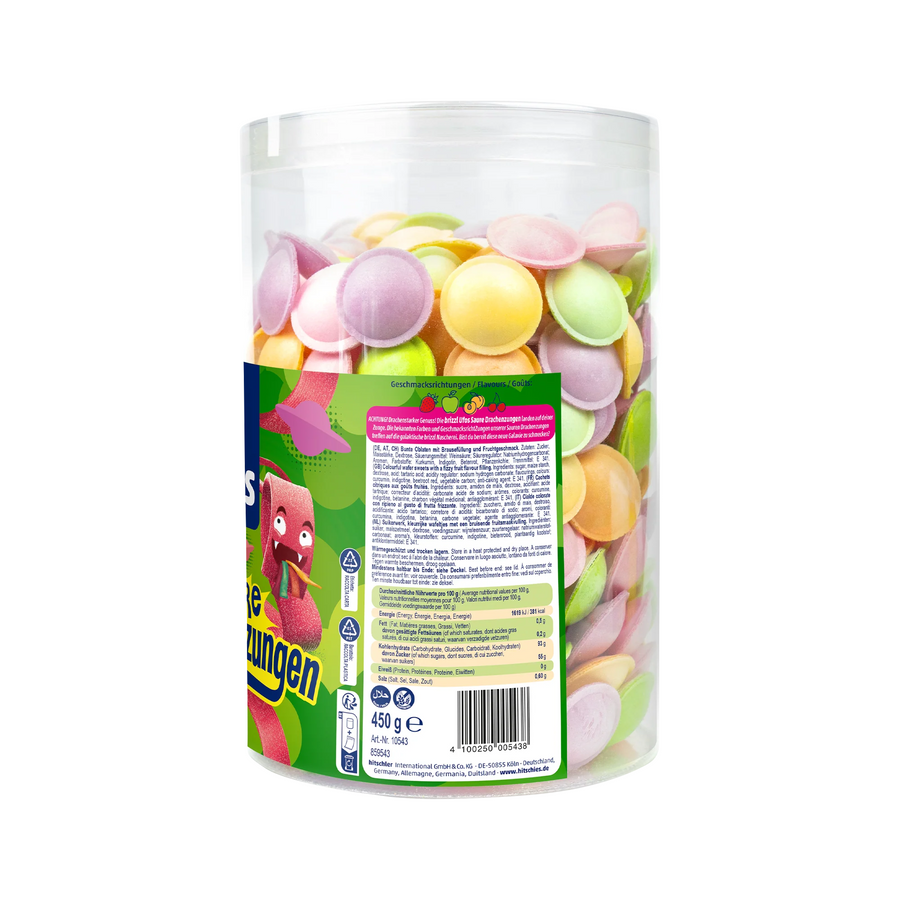 Hitschies Ufo´s Saure Drachenzungen Dose 450g mit Brausefüllung – Detailansicht