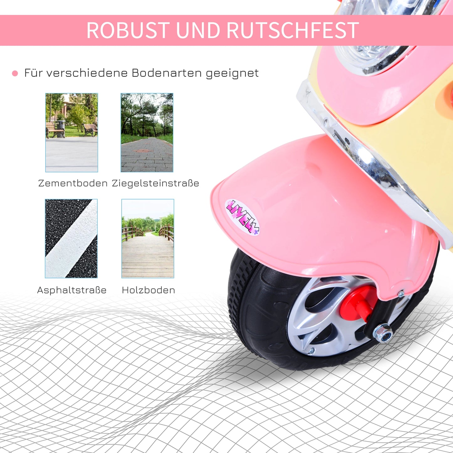 HOMCOM Kinder Elektromotorrad Dreirad – 6V Elektrofahrzeug Rosa-Gelb - Fasnacht24.ch