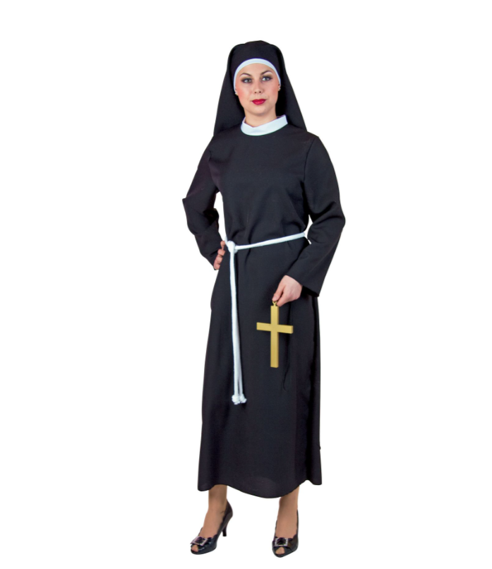 Festartikel Müller Nonne Damenkostüm Schwarzes Kleid mit Haube Grösse M oder XL