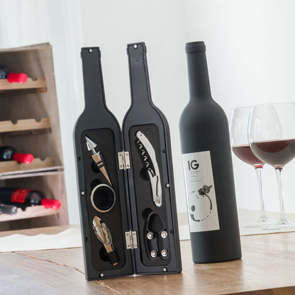 InnovaGoods 5-teiliges Wein-Zubehörset in Flaschenoptik mit Korkenzieher und Weinaccessoires – Produktansicht