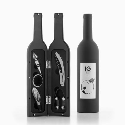 InnovaGoods 5-teiliges Wein-Zubehörset in Flaschenoptik mit Korkenzieher und Weinaccessoires – Seitenansicht