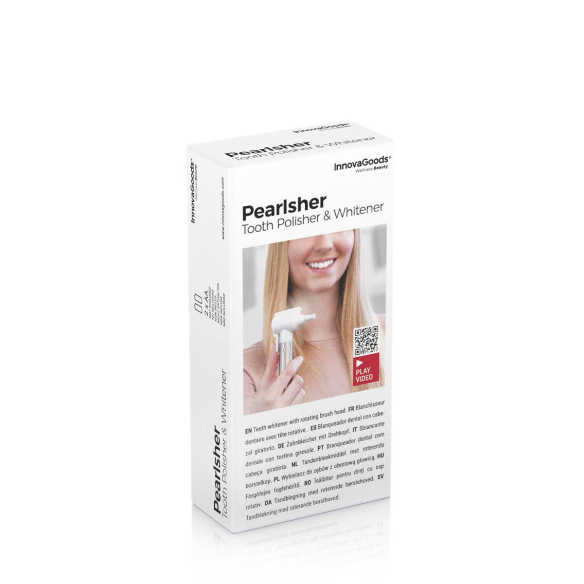 Pearlsher Zahnaufheller und Zahnpolierer von InnovaGoods mit Polieraufsätzen – Seitenansicht