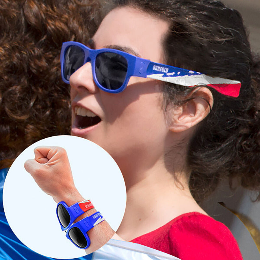 Einklappbare polarisierte Sonnenbrille Sunfold France in Blau – Produktansicht