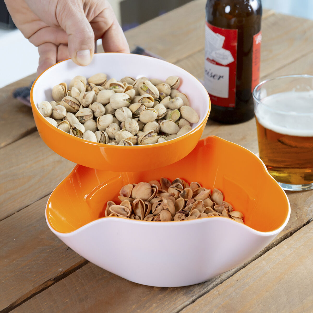 InnovaGoods 2-in-1-Schalenset für Vorspeisen, 2 stapelbare Schalen in Weiss und Orange – Ansicht 8