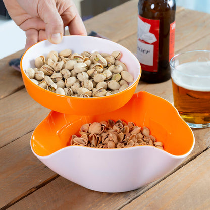 InnovaGoods 2-in-1-Schalenset für Vorspeisen, 2 stapelbare Schalen in Weiss und Orange – Ansicht 8