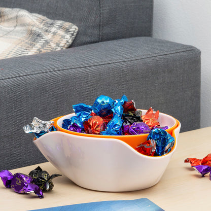 InnovaGoods 2-in-1-Schalenset für Vorspeisen, 2 stapelbare Schalen in Weiss und Orange – Verpackung