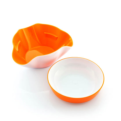 InnovaGoods 2-in-1-Schalenset für Vorspeisen, 2 stapelbare Schalen in Weiss und Orange – Seitenansicht