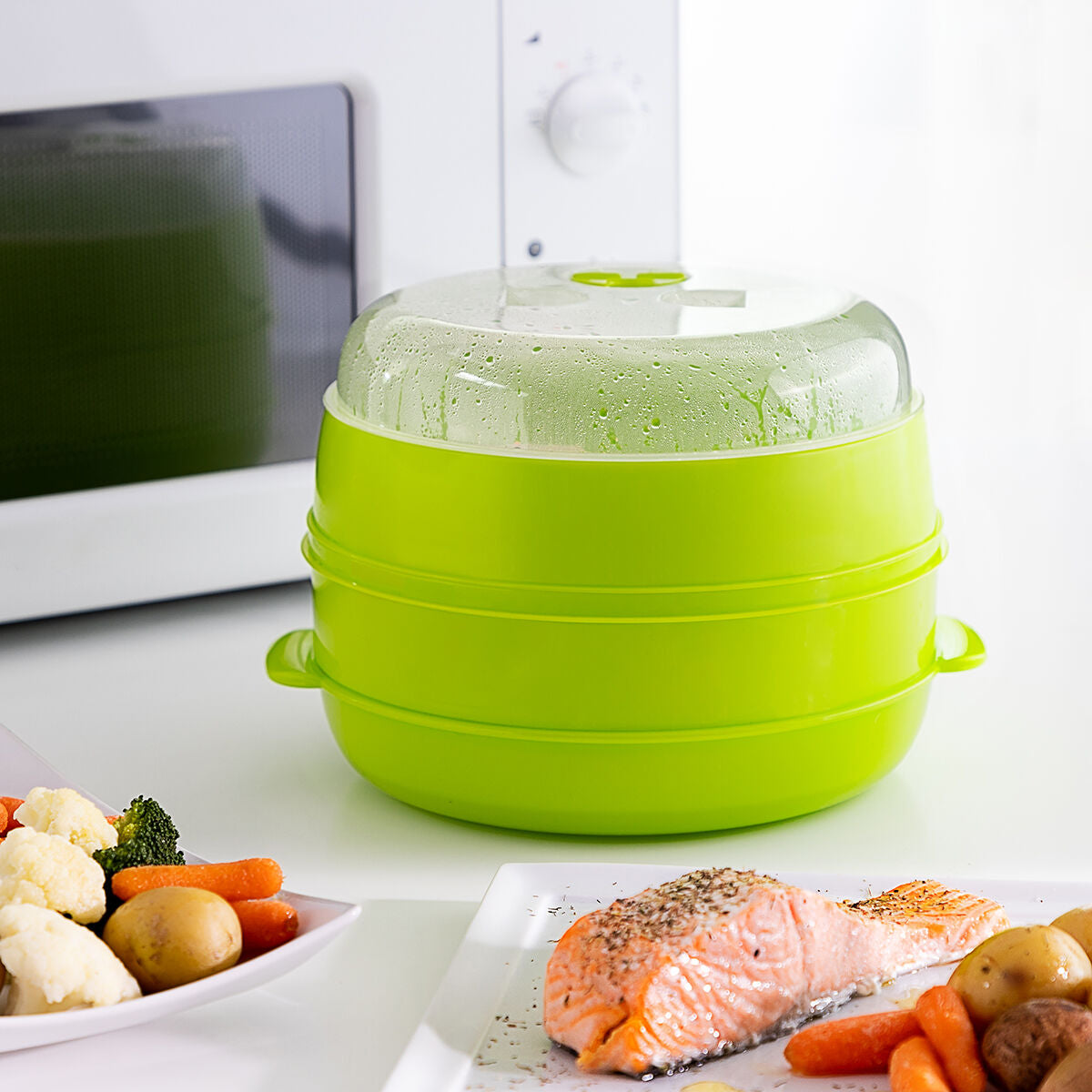 Codowave Doppel-Dampfgarer für die Mikrowelle von InnovaGoods in Zitronengrün – Produktansicht
