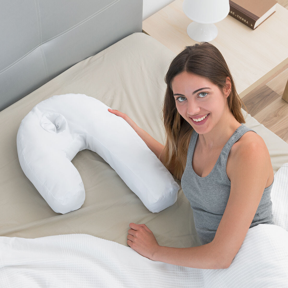 Ergonomisches U-förmiges Seitenschläferkissen Slupill InnovaGoods in Weiss – Ansicht 8