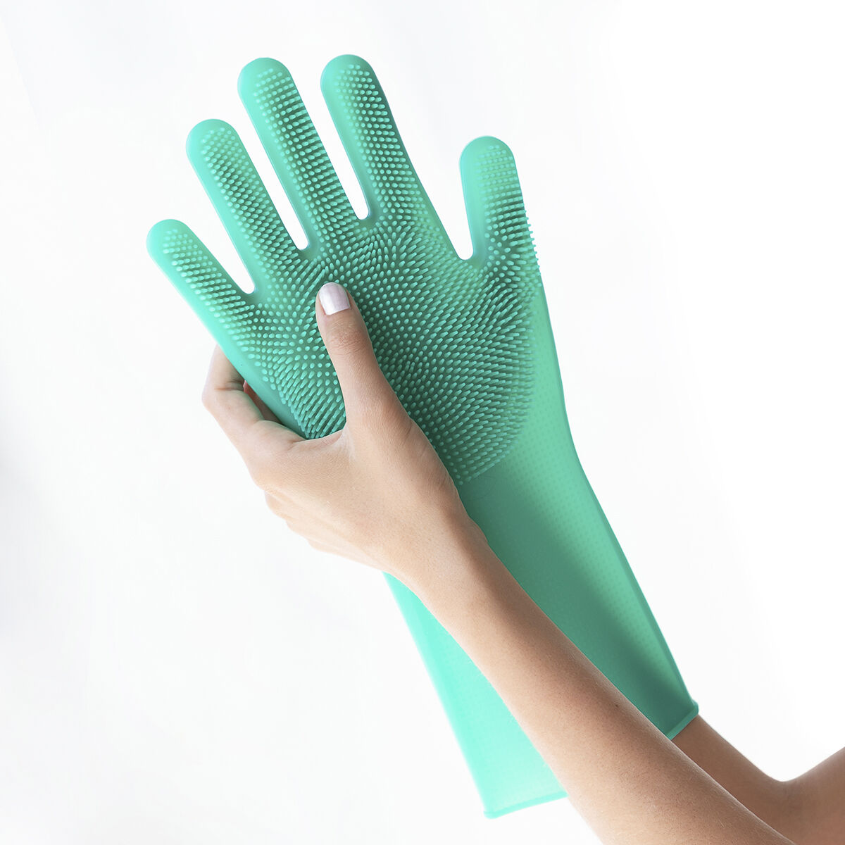 Grüne Mehrzweckhandschuhe aus Silikon von InnovaGoods – Rückansicht