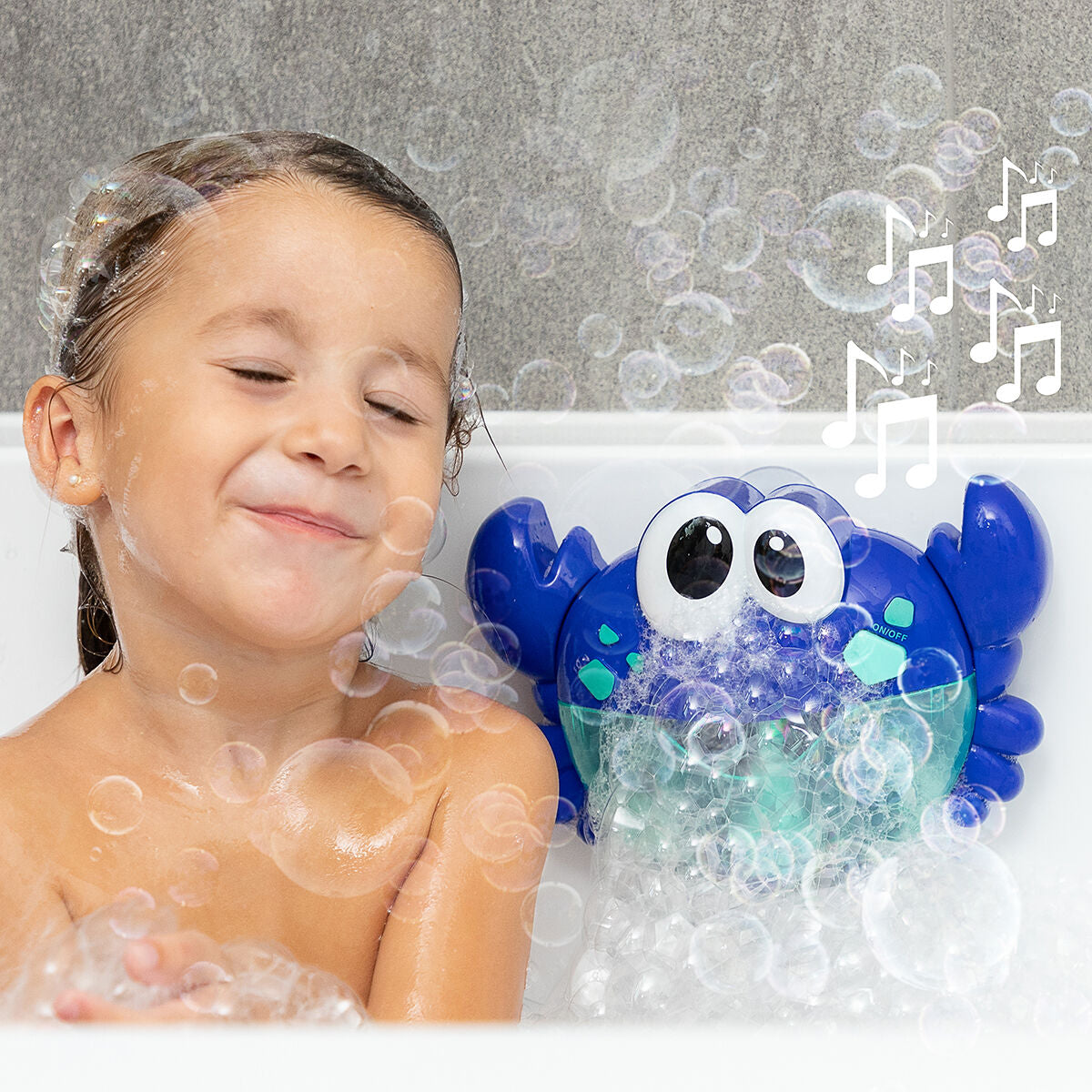 Musikkrabbe Crabbly von InnovaGoods mit Badeseifenblasen und Musik – Produktansicht