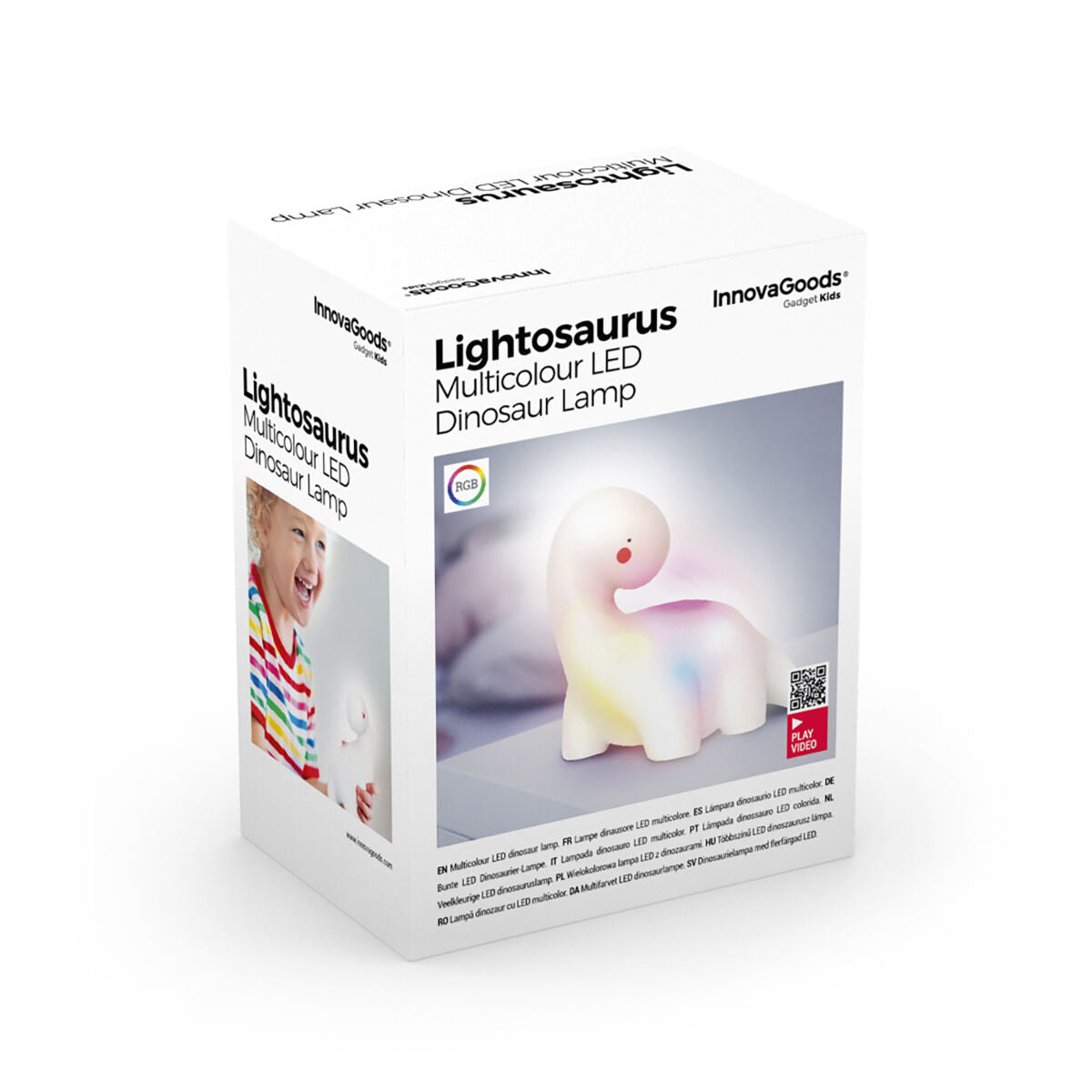 LED-Dinosaurierlampe Lightosaurus von InnovaGoods mit mehrfarbigem RGB-Licht – Seitenansicht