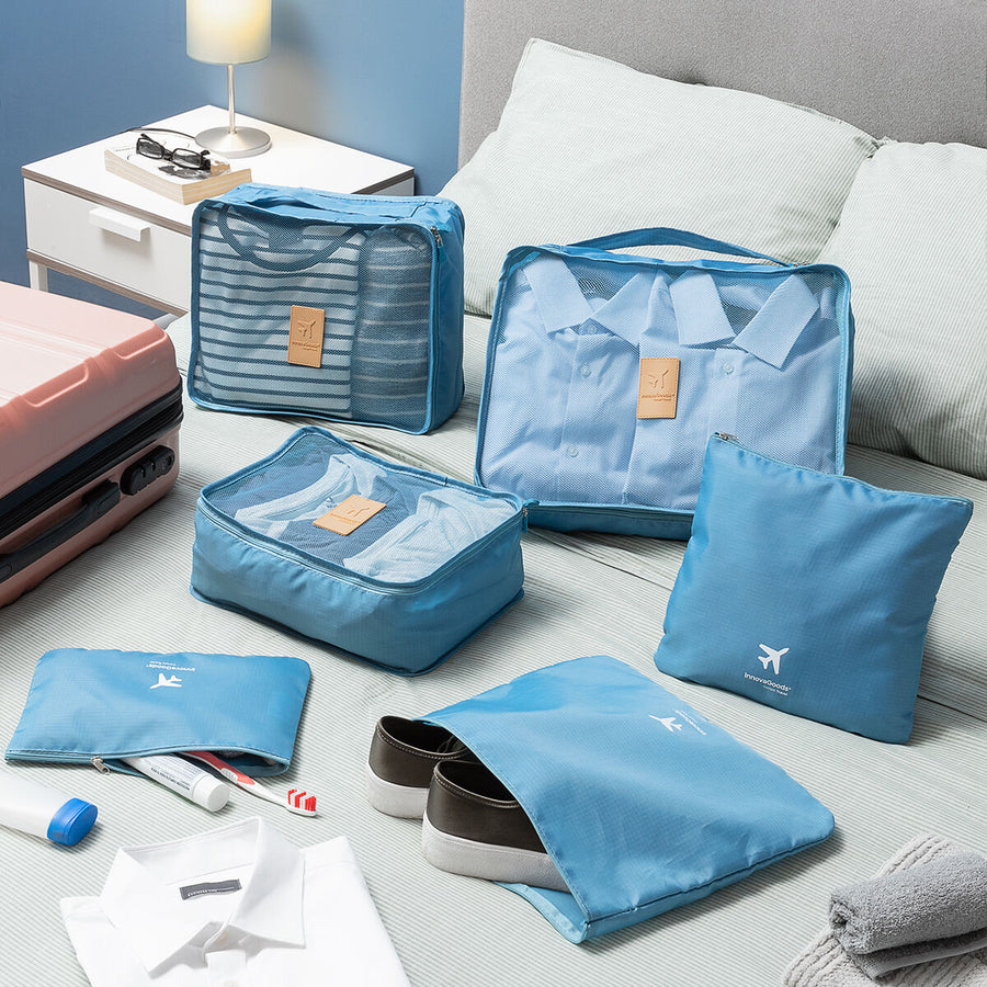 Luggan Koffer-Organizer von InnovaGoods, blaues 6-teiliges Set – Produktansicht