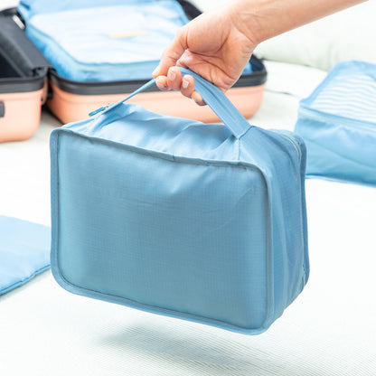 Luggan Koffer-Organizer von InnovaGoods, blaues 6-teiliges Set – Anwendungsansicht