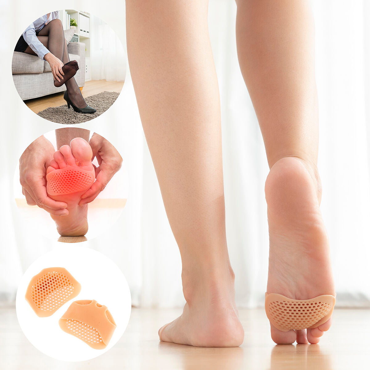 InnovaGoods SilStep Mittelfusspolster aus beigem Silikongel, 2 Stück – Rückansicht