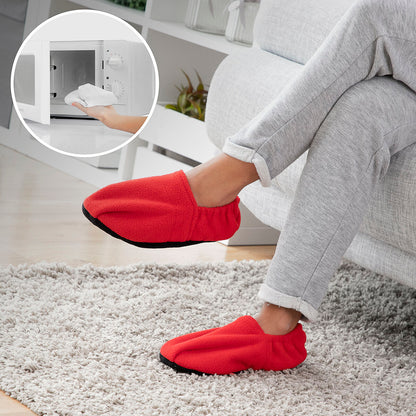InnovaGoods Rote mikrowellenwärmbare Hausschuhe mit herausnehmbaren Tonperlen-Säckchen – Produktansicht