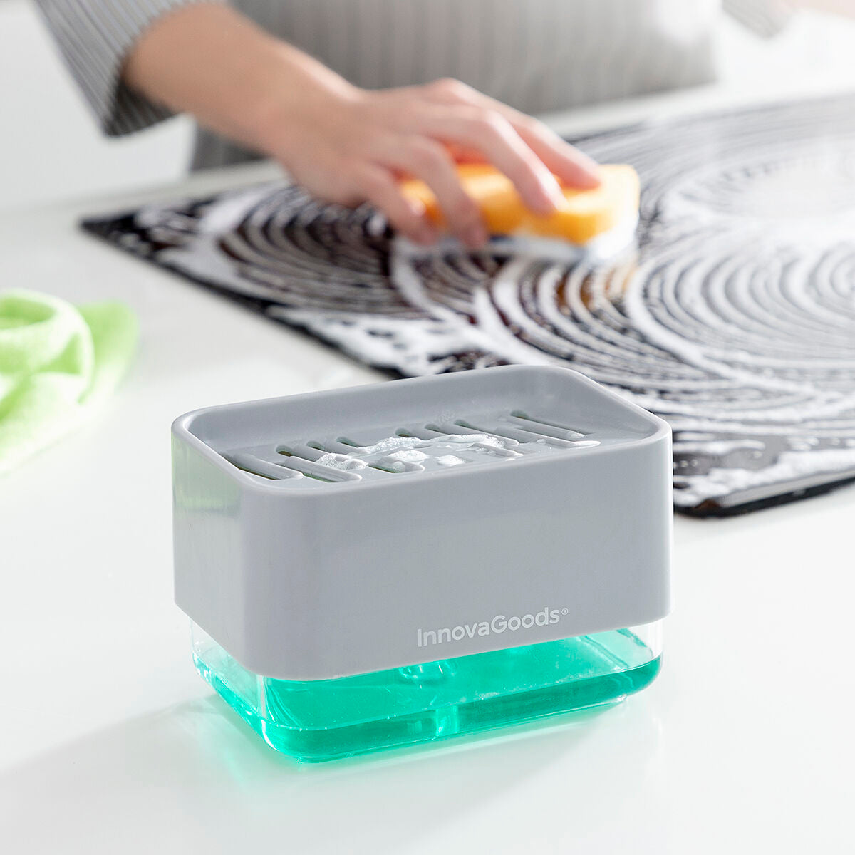 InnovaGoods Pushoap 2-in-1-Seifenspender für das Spülbecken mit Schwammhalter – Verpackung