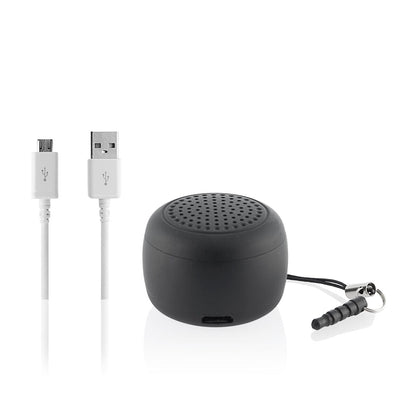 Wiederaufladbarer tragbarer Mini-Bluetooth-Lautsprecher Miund von InnovaGoods in Schwarz – Rückansicht