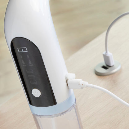 Wiederaufladbarer Hydro-Gesichtsreiniger Hyser von InnovaGoods mit Aufsätzen und Wassertank – Seitenansicht