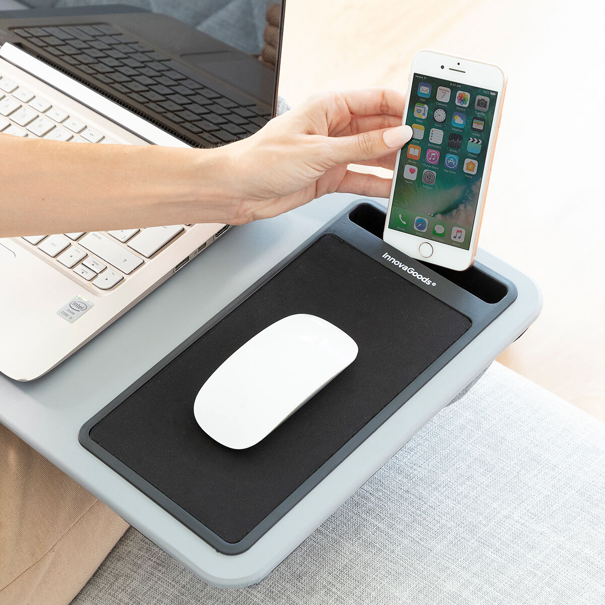 Laptop-Tisch mit XL-Kissen Deskion von InnovaGoods – Rückansicht