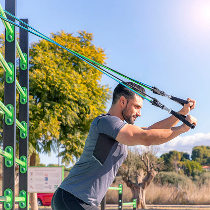 3er-Set regulierbare Fitnessbänder mit Zubehör von InnovaGoods – Rückansicht