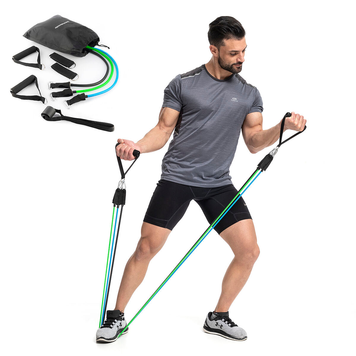 3er-Set regulierbare Fitnessbänder mit Zubehör von InnovaGoods – Seitenansicht