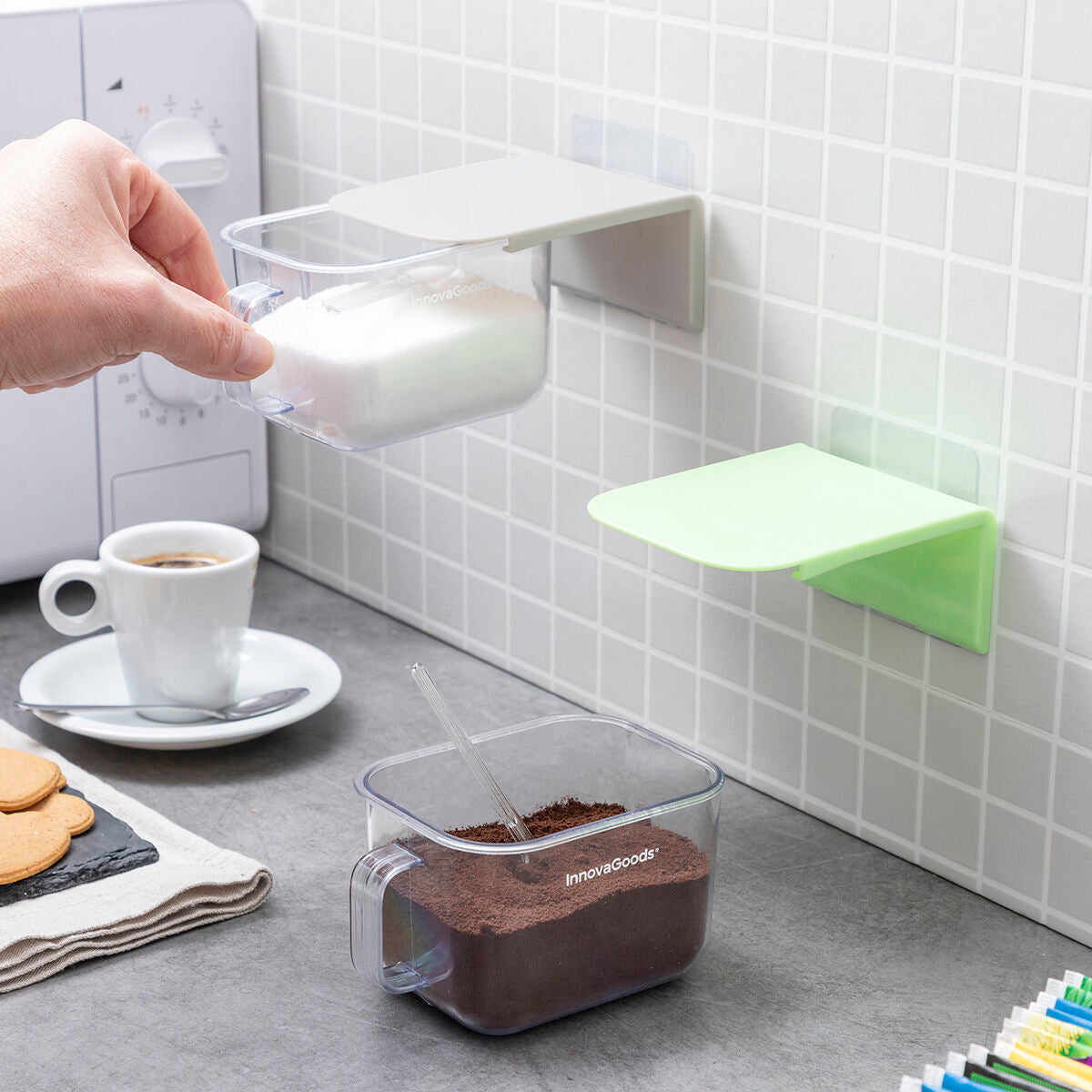InnovaGoods Handstore selbstklebende Küchenbehälter 2 Stück für Gewürze – Produktansicht