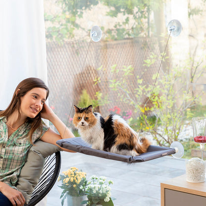 Katzenhängematte Catlax von InnovaGoods in Grau für Fenster und Glastüren – Seitenansicht
