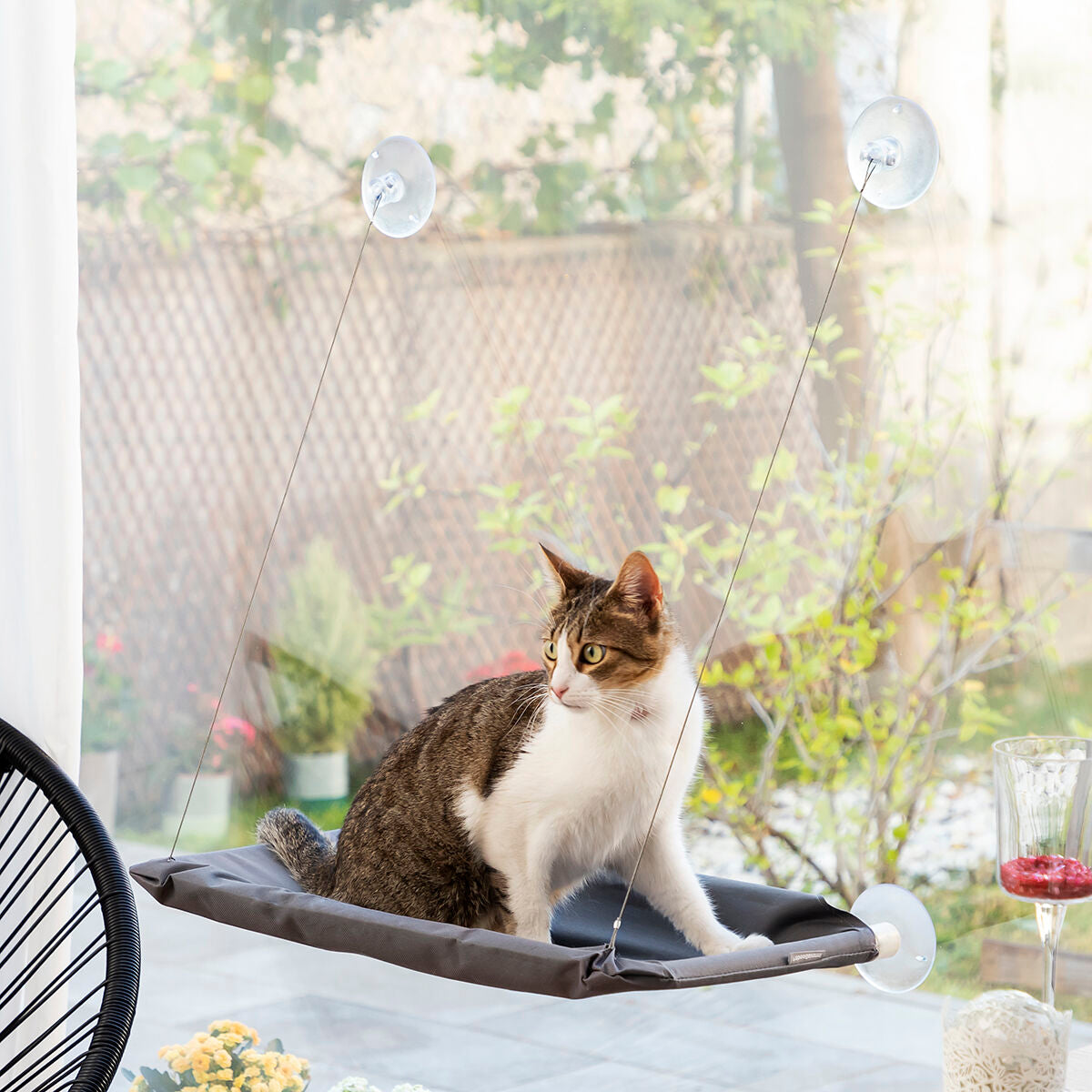 Katzenhängematte Catlax von InnovaGoods in Grau für Fenster und Glastüren – Verpackung