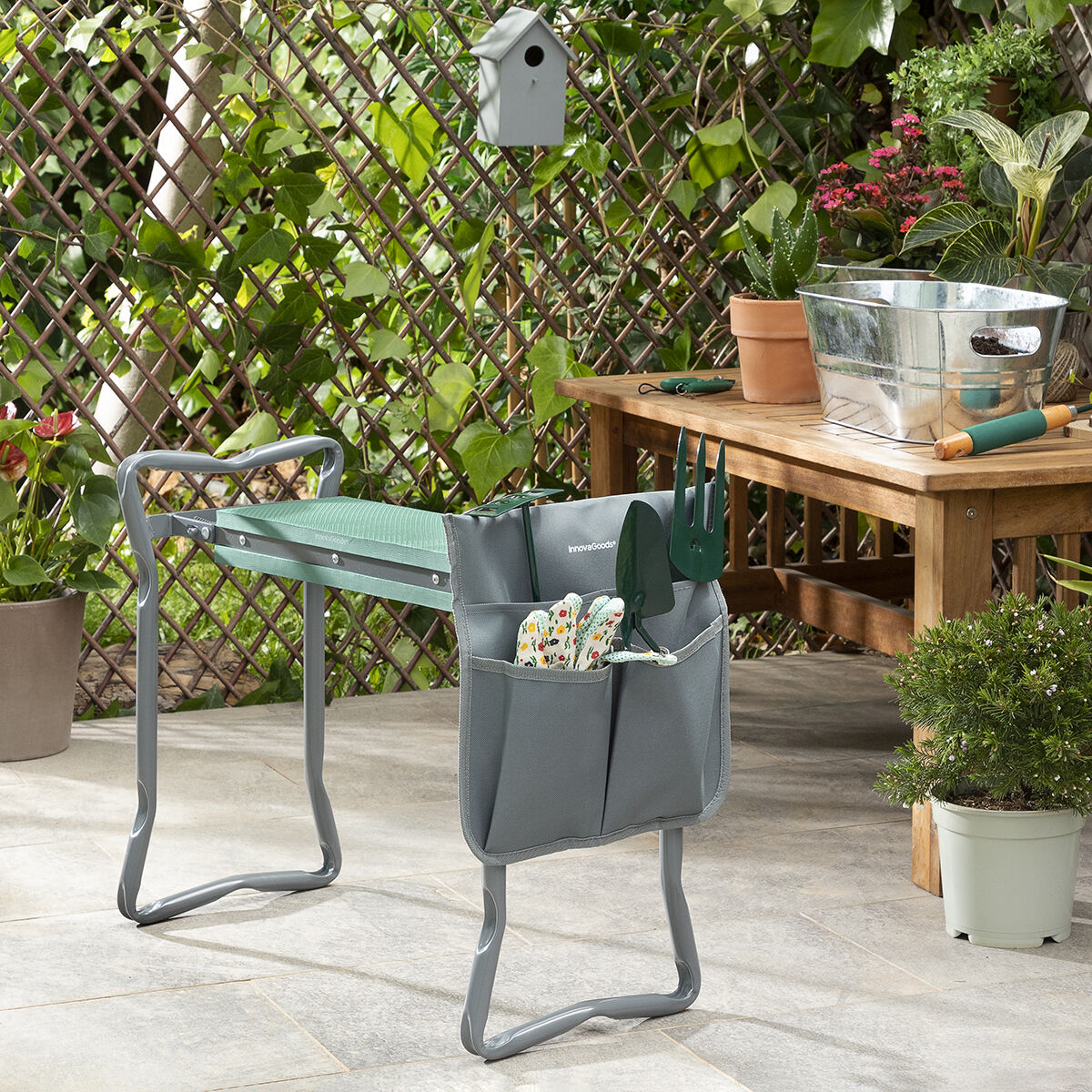 InnovaGoods Situl 3-in-1-Garten-Kniebank mit Werkzeugtasche – Detailansicht