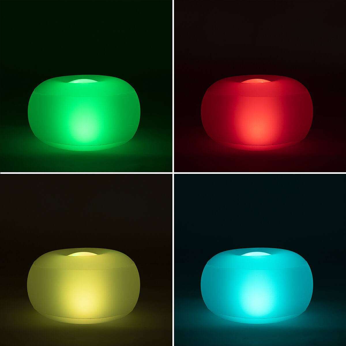 Aufblasbarer transparenter LED-Hocker Pulight von InnovaGoods mit mehrfarbiger Beleuchtung – Anwendungsansicht