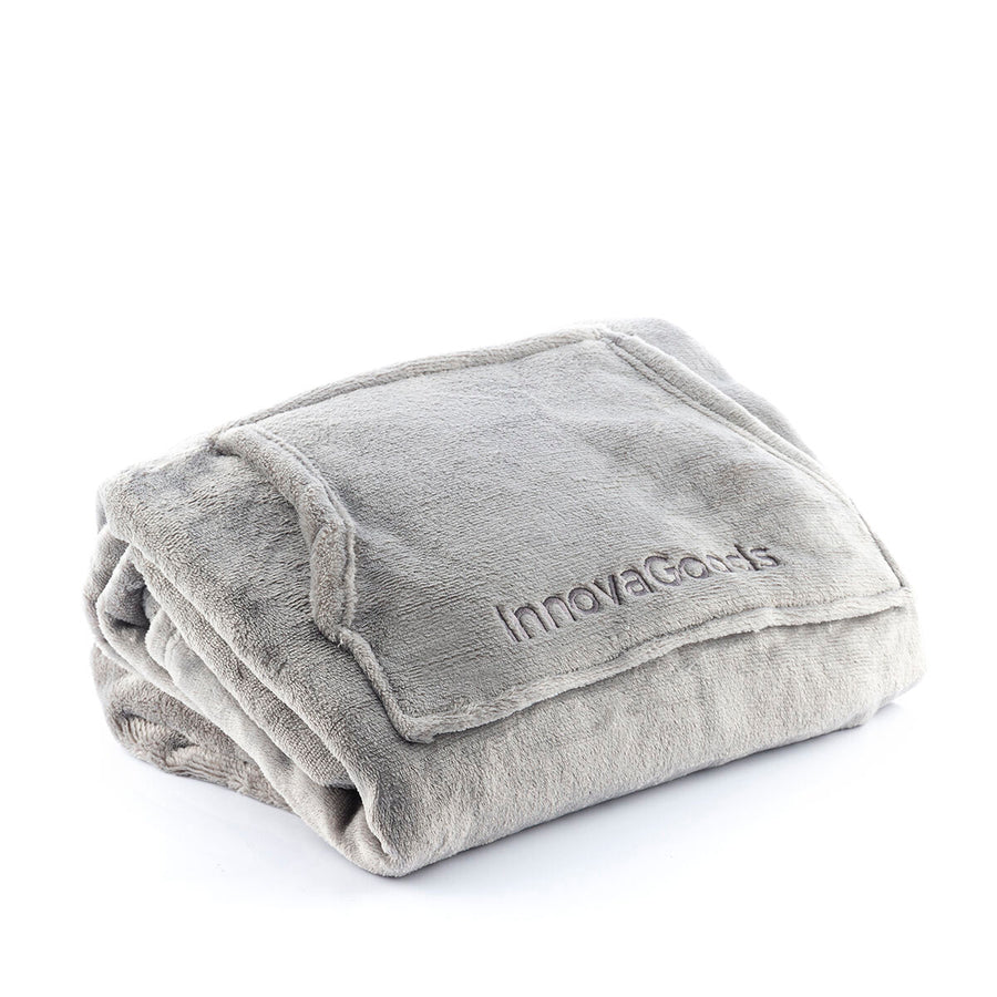 InnovaGoods Swug übergrosse Fleece-Kapuzendecke in Grau und Weiss – Detailansicht