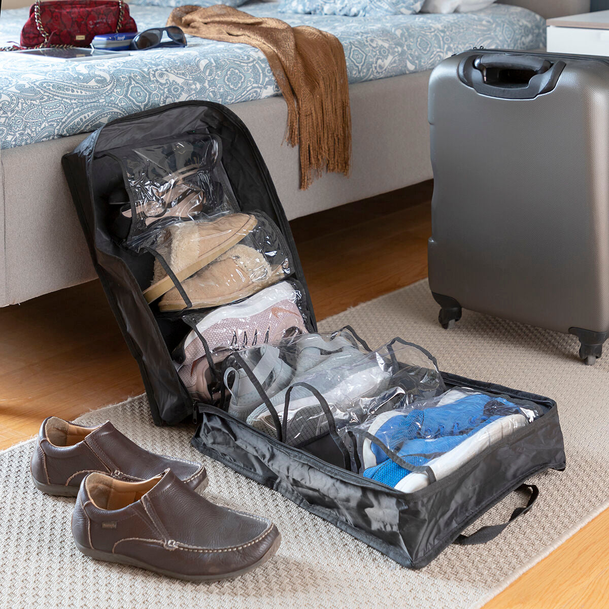 Doshen Schuhtasche von InnovaGoods für sechs Paar Schuhe mit transparenten Fächern – Seitenansicht